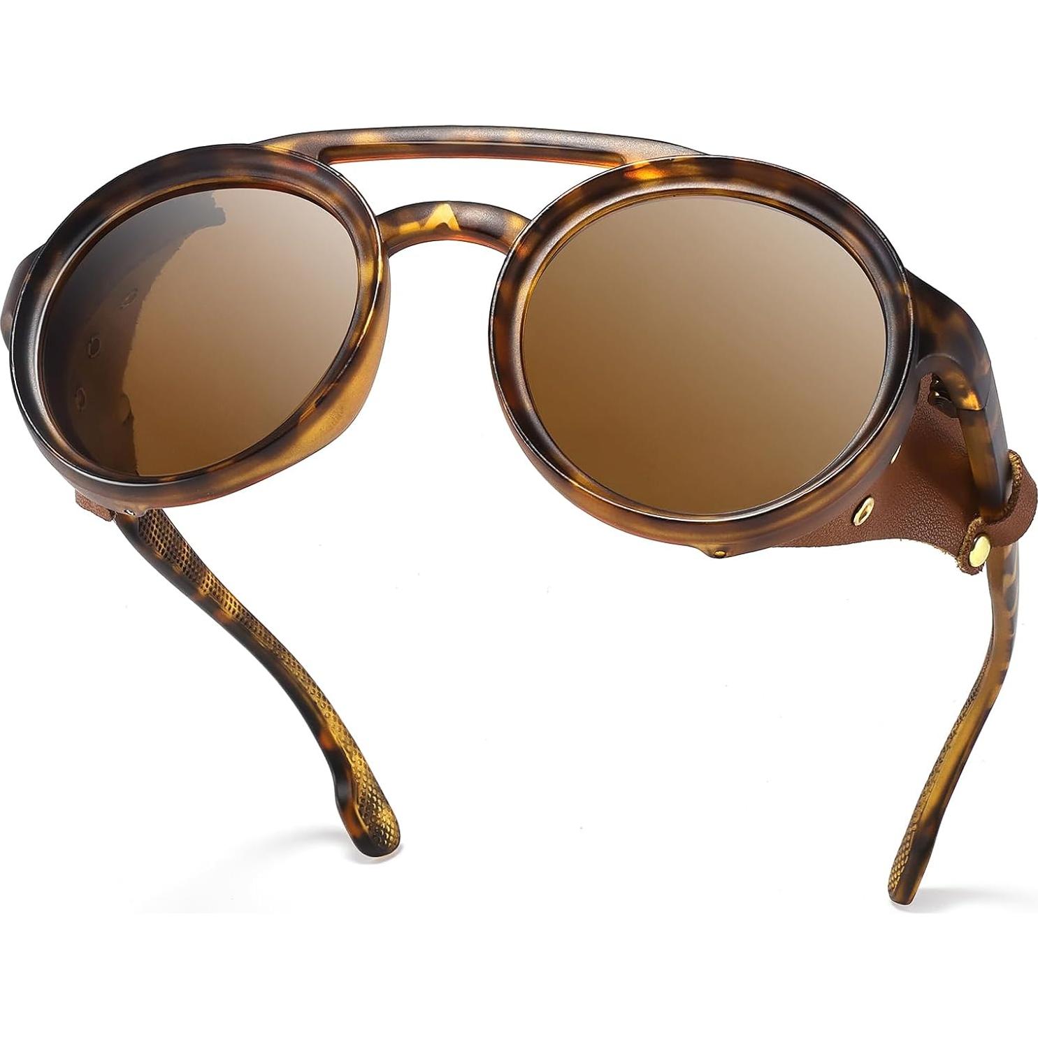 Gafas de sol steampunk MACJERO con escudos de cuero 48mm