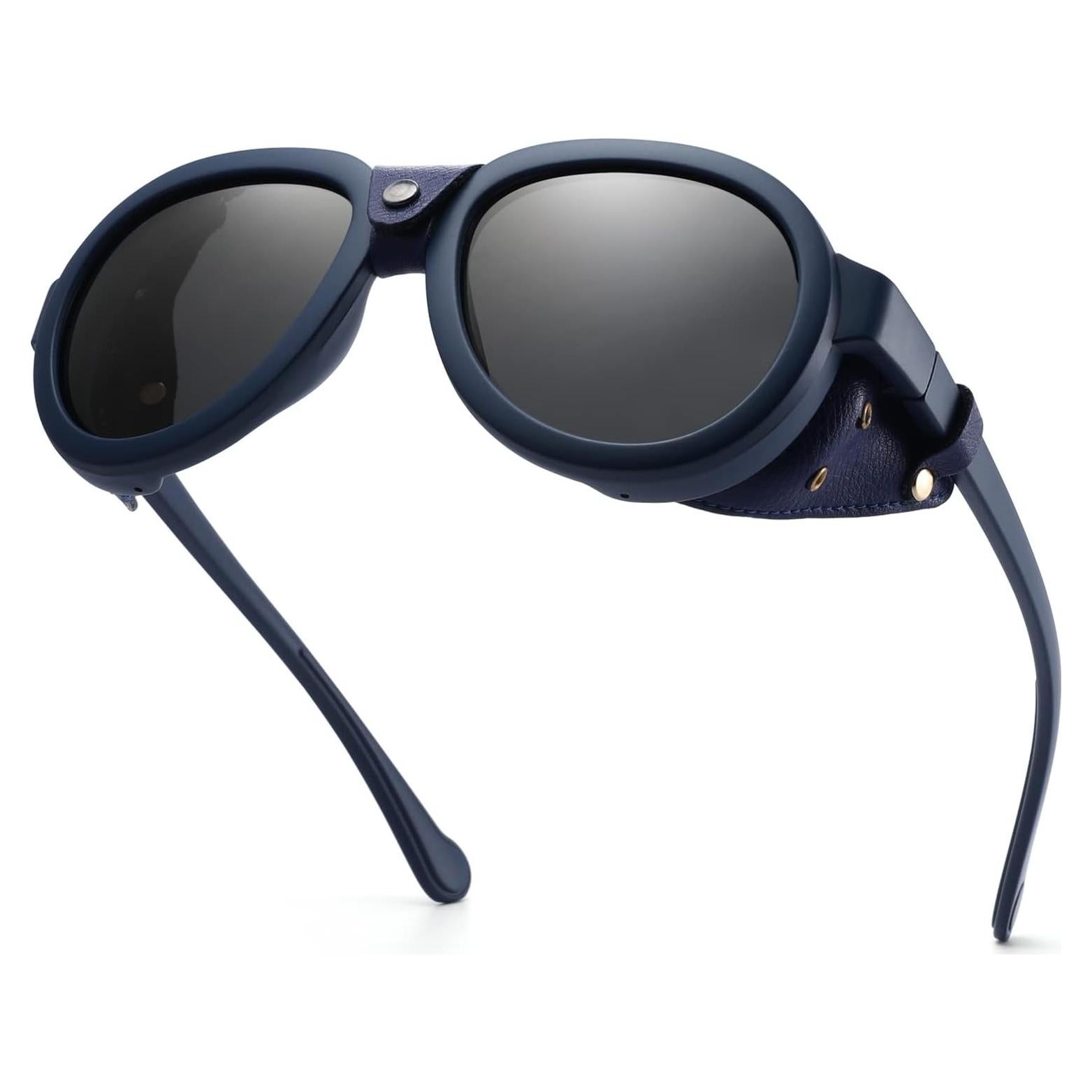 Gafas de sol retro steampunk MACJERO con escudos de cuero