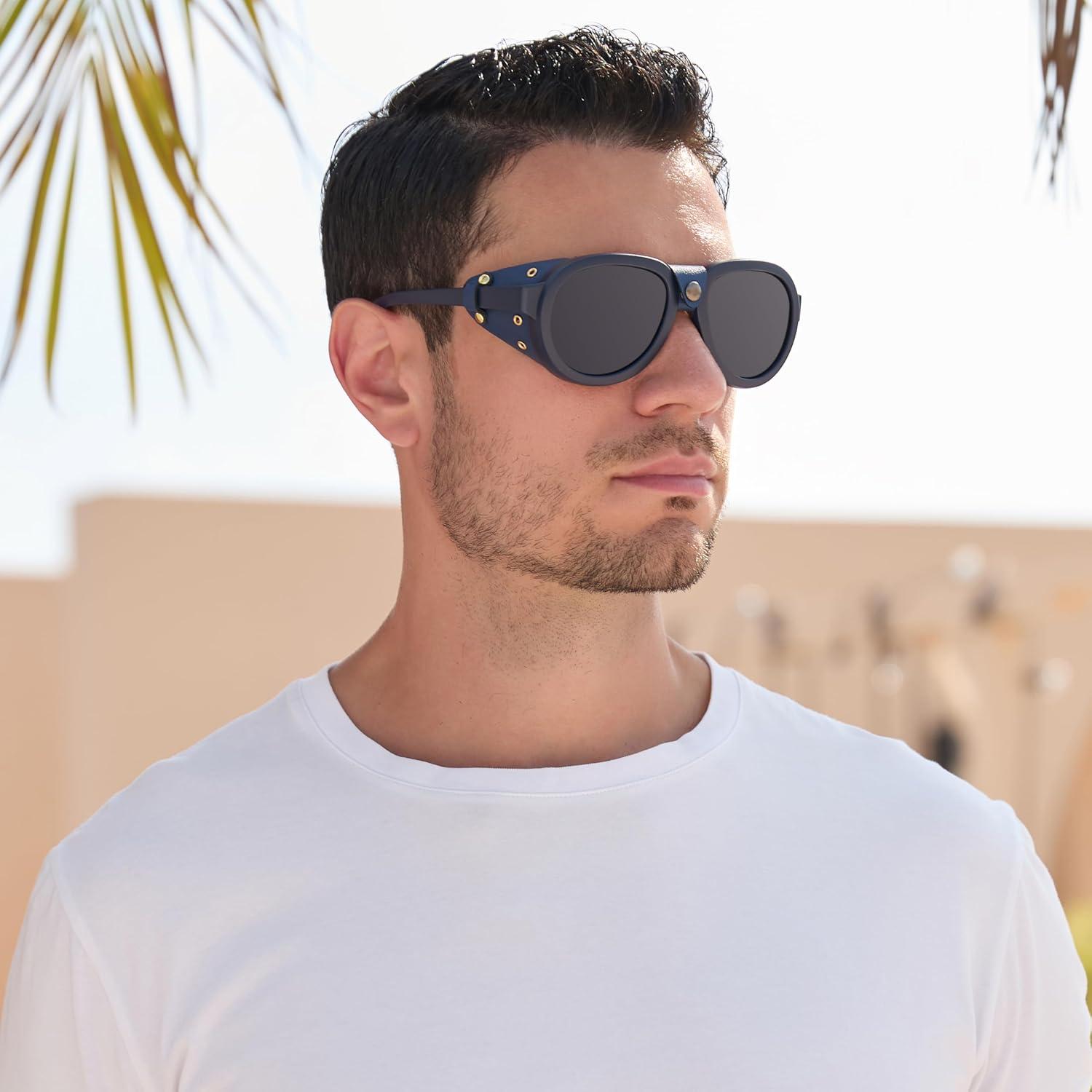 Gafas de sol retro steampunk MACJERO con escudos de cuero