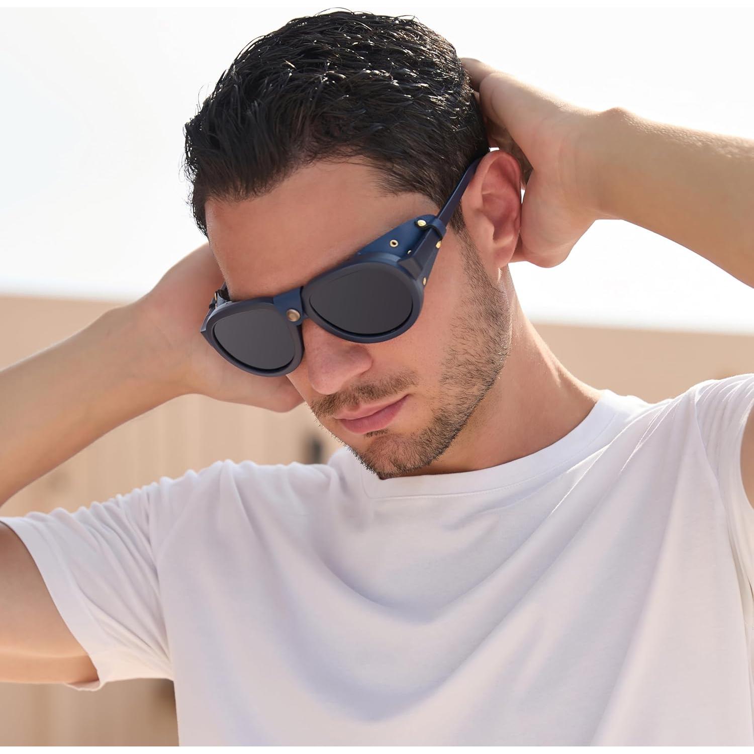 Gafas de sol retro steampunk MACJERO con escudos de cuero