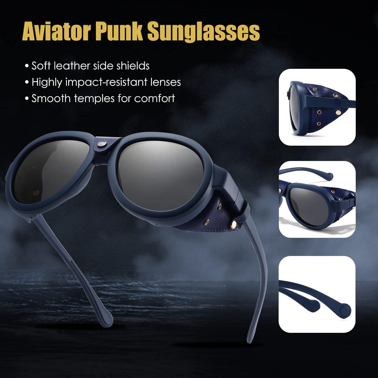 Gafas de sol retro steampunk MACJERO con escudos de cuero