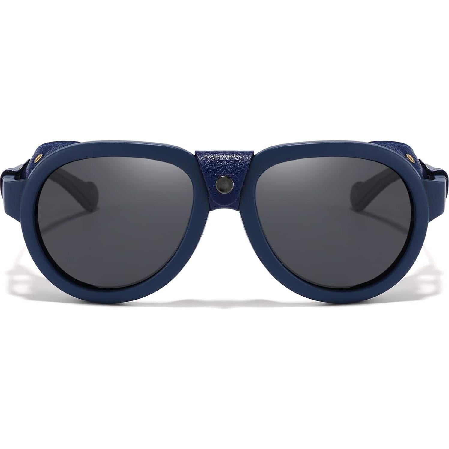 Gafas de sol retro steampunk MACJERO con escudos de cuero