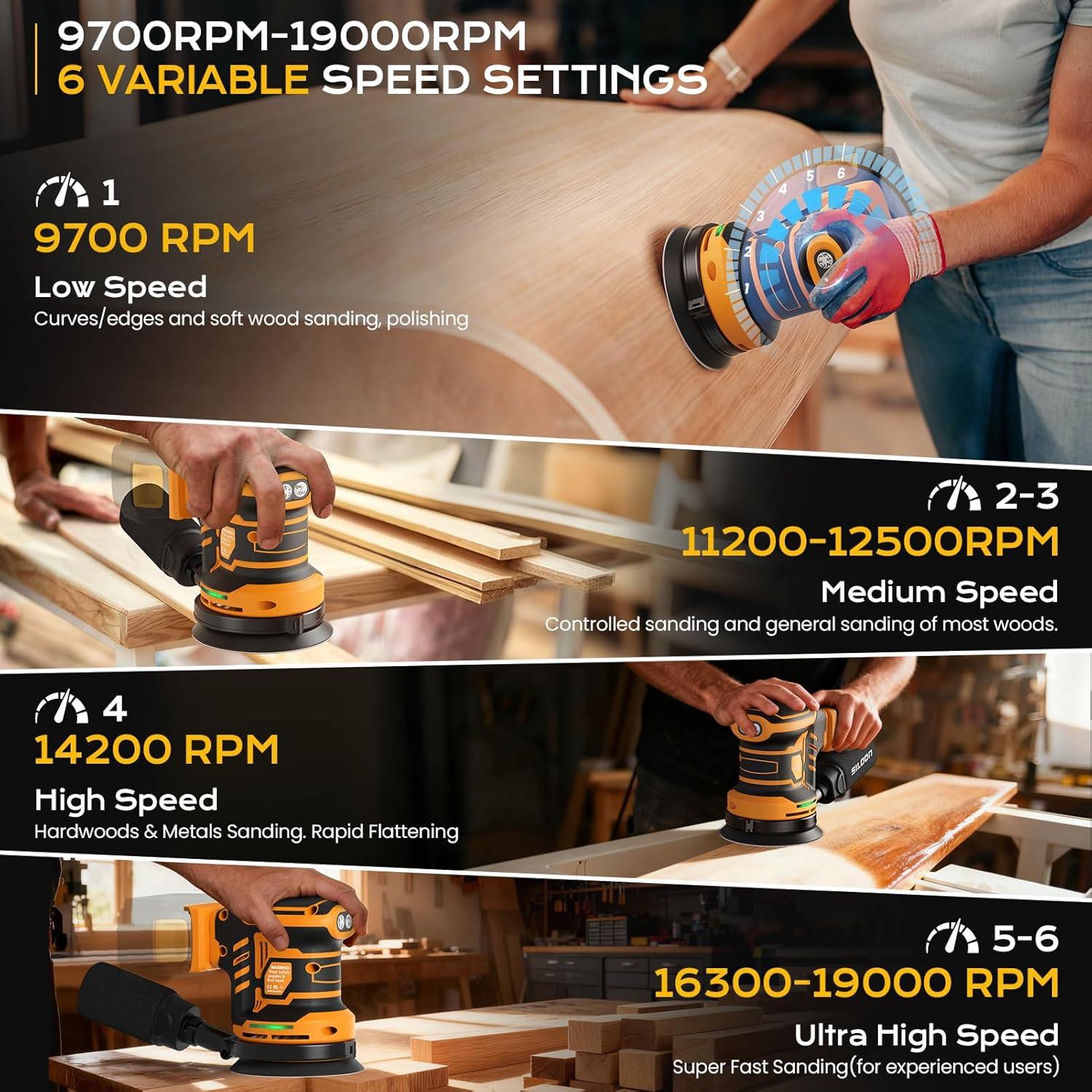 Lijadora Orbital Inalámbrica Siloon 300W 5" 19000 RPM
