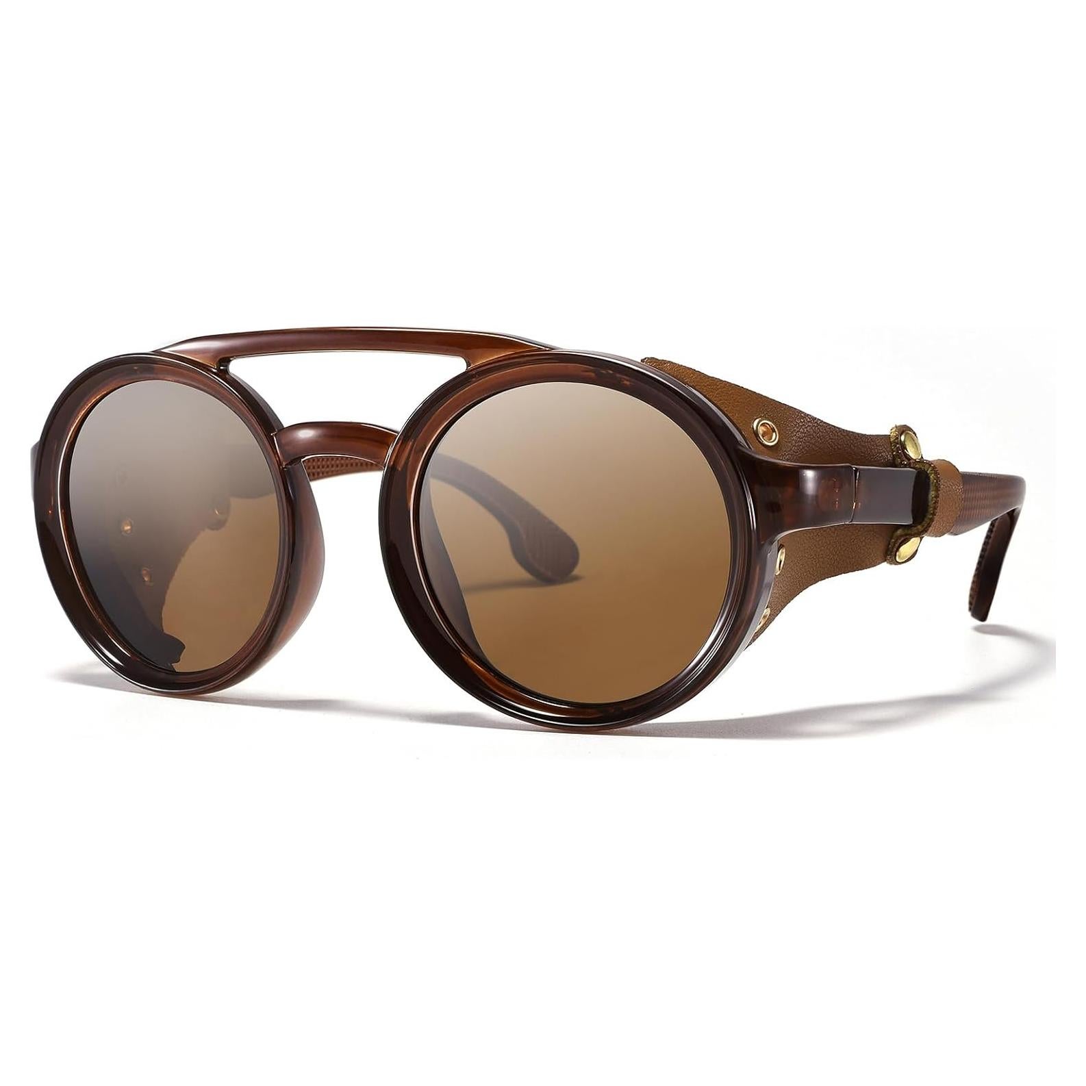 Gafas de sol steampunk MACJERO con escudos de cuero 48mm