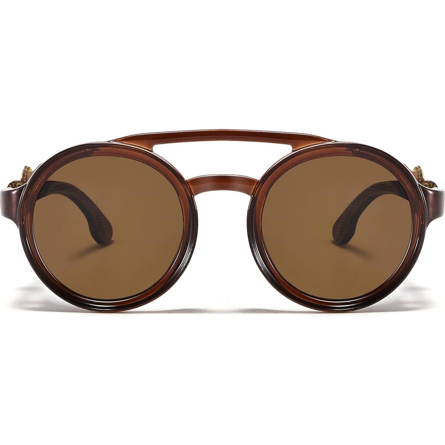 Gafas de sol steampunk MACJERO con escudos de cuero 48mm