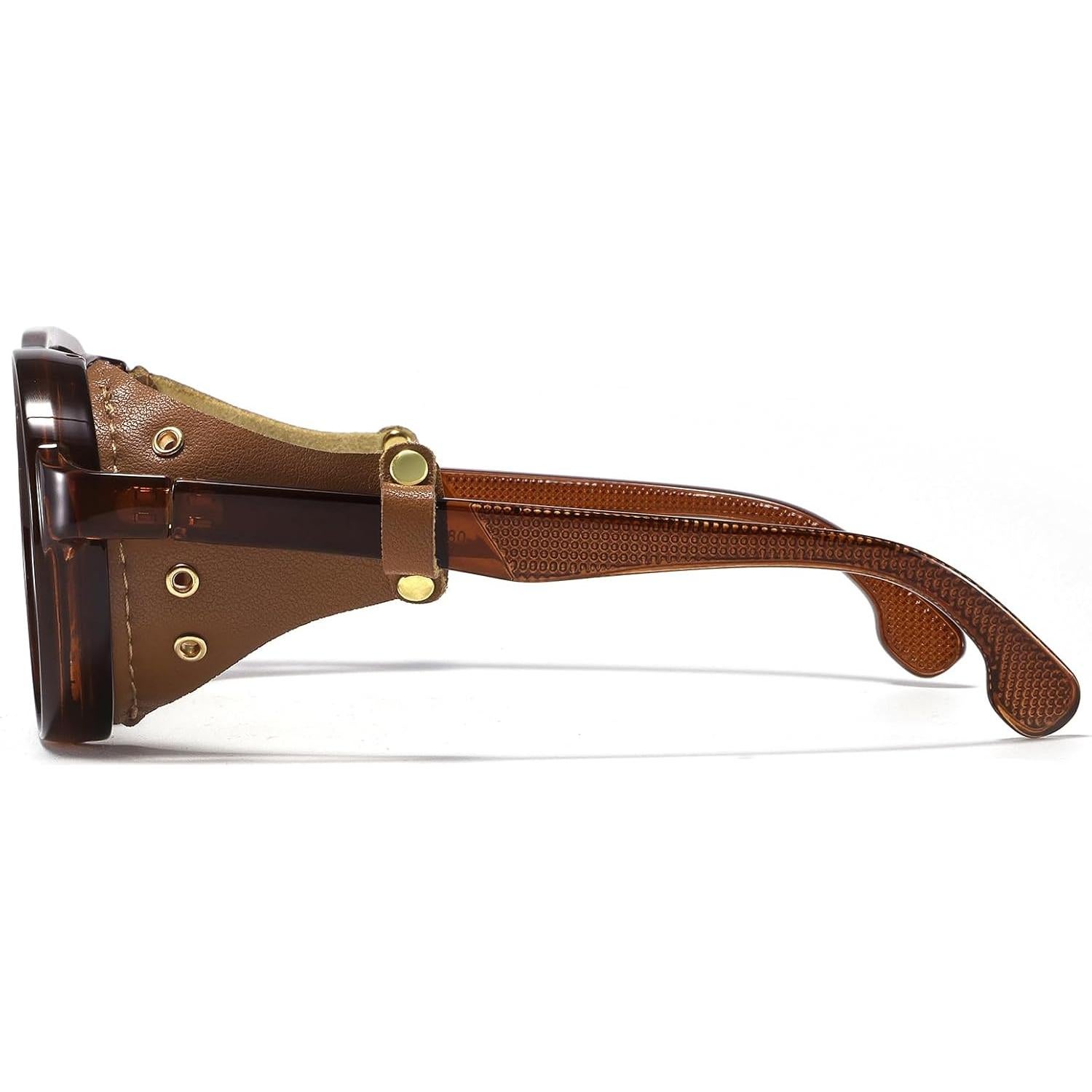 Gafas de sol steampunk MACJERO con escudos de cuero 48mm