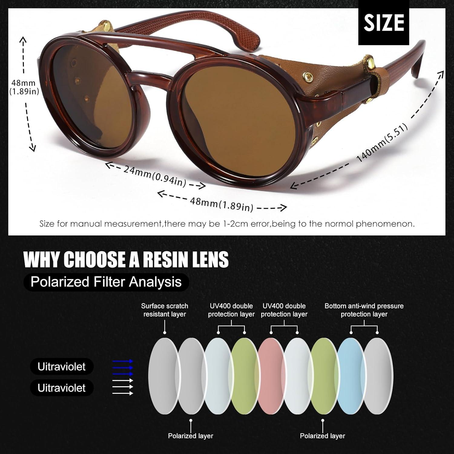 Gafas de sol steampunk MACJERO con escudos de cuero 48mm