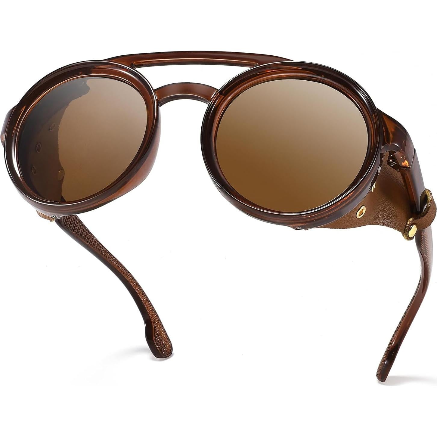 Gafas de sol steampunk MACJERO con escudos de cuero 48mm