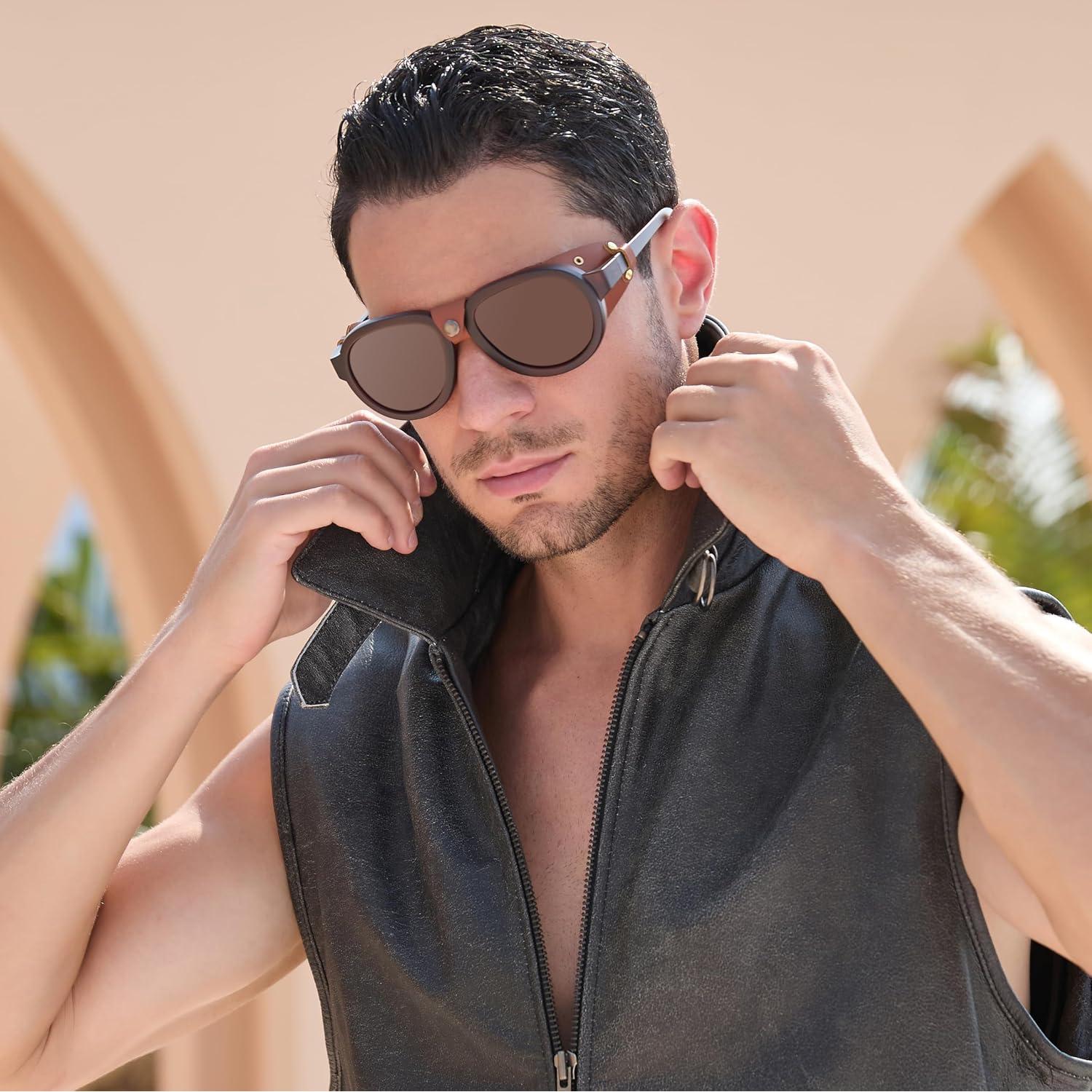 Gafas de sol aviador steampunk MACJERO con lentes UV400