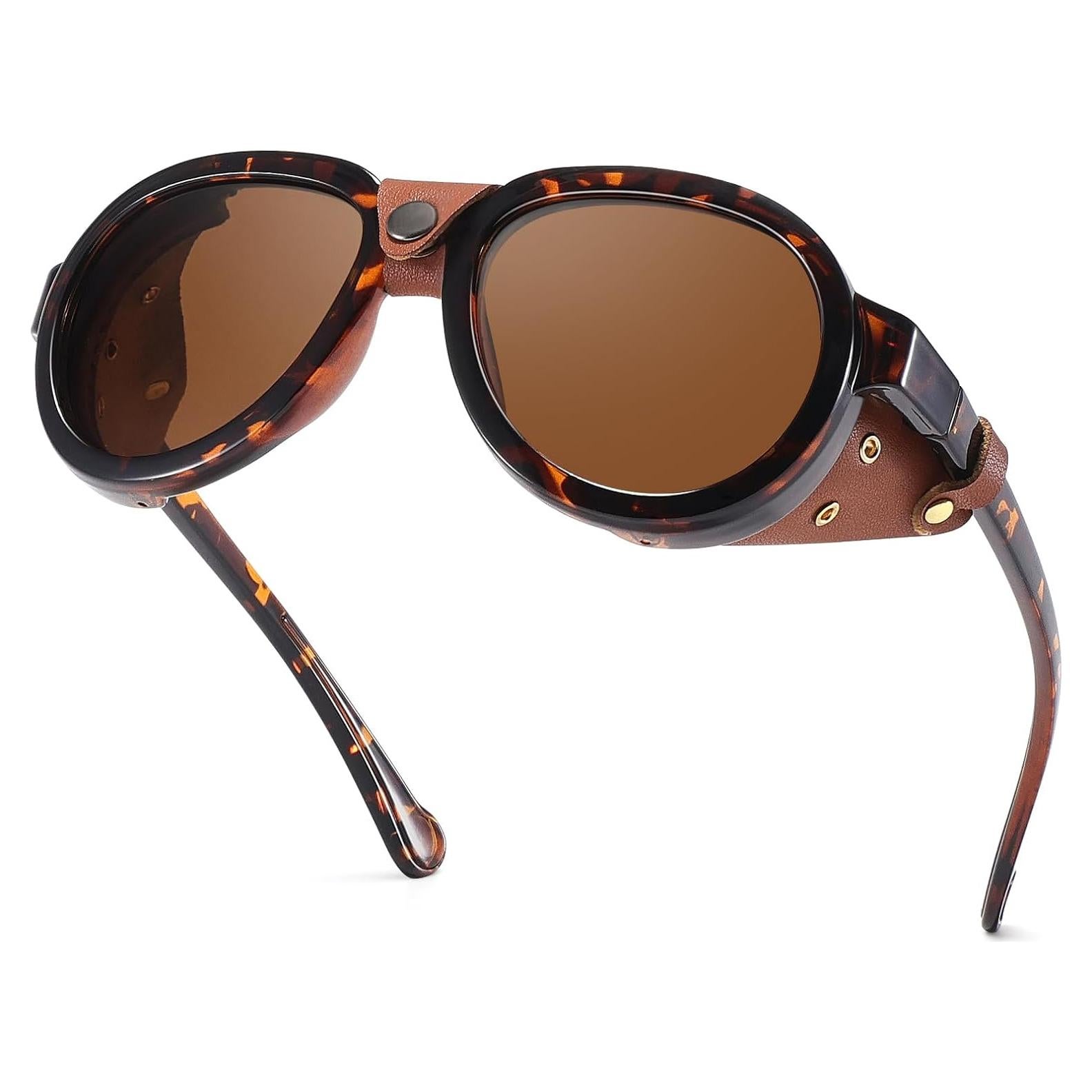 Gafas de sol retro aviador MACJERO con escudo de cuero