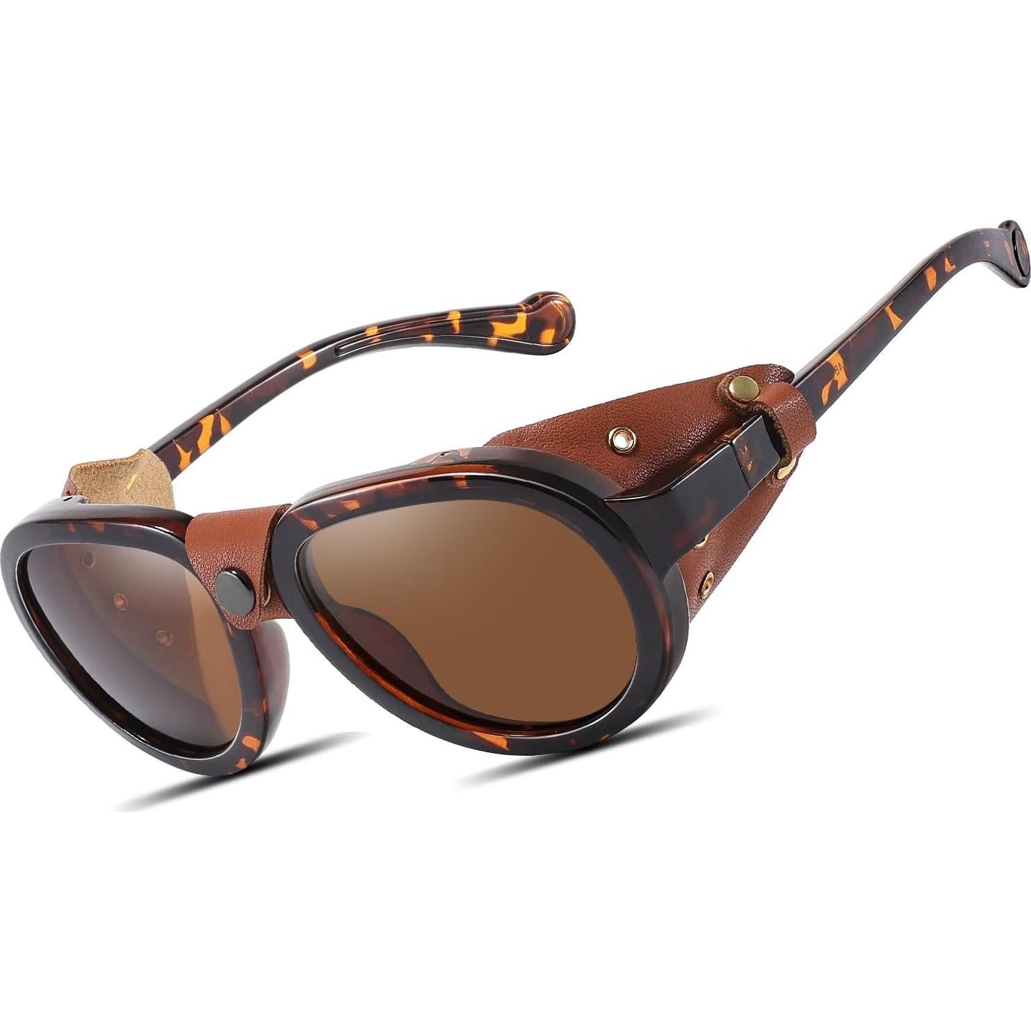 Gafas de sol retro aviador MACJERO con escudo de cuero