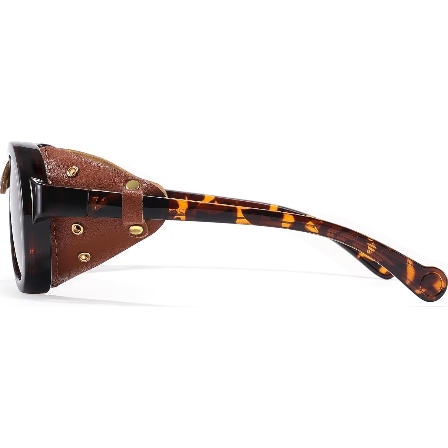 Gafas de sol retro aviador MACJERO con escudo de cuero