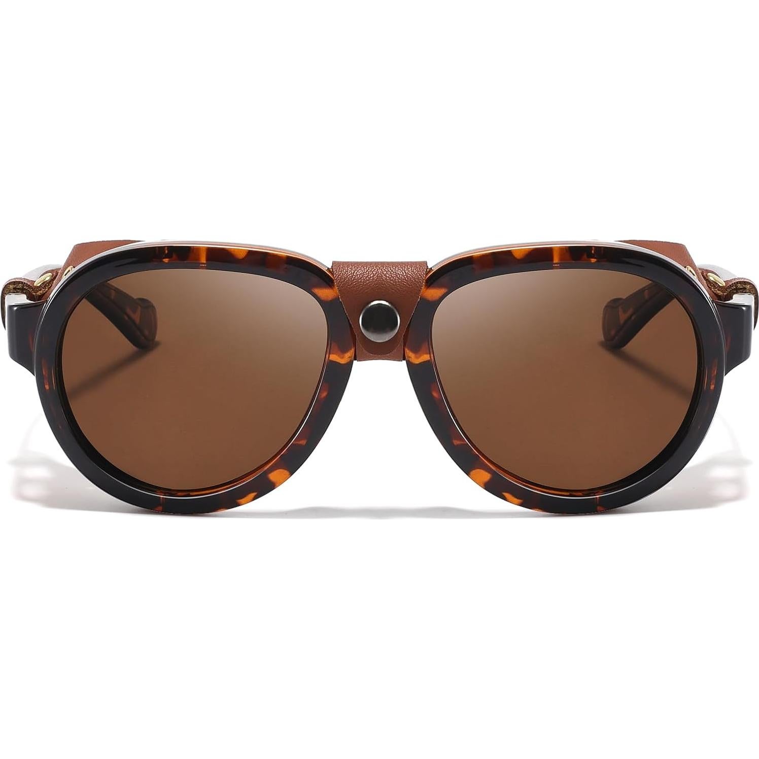 Gafas de sol retro aviador MACJERO con escudo de cuero