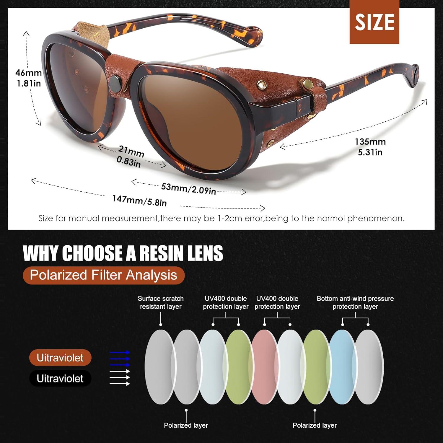 Gafas de sol retro aviador MACJERO con escudo de cuero