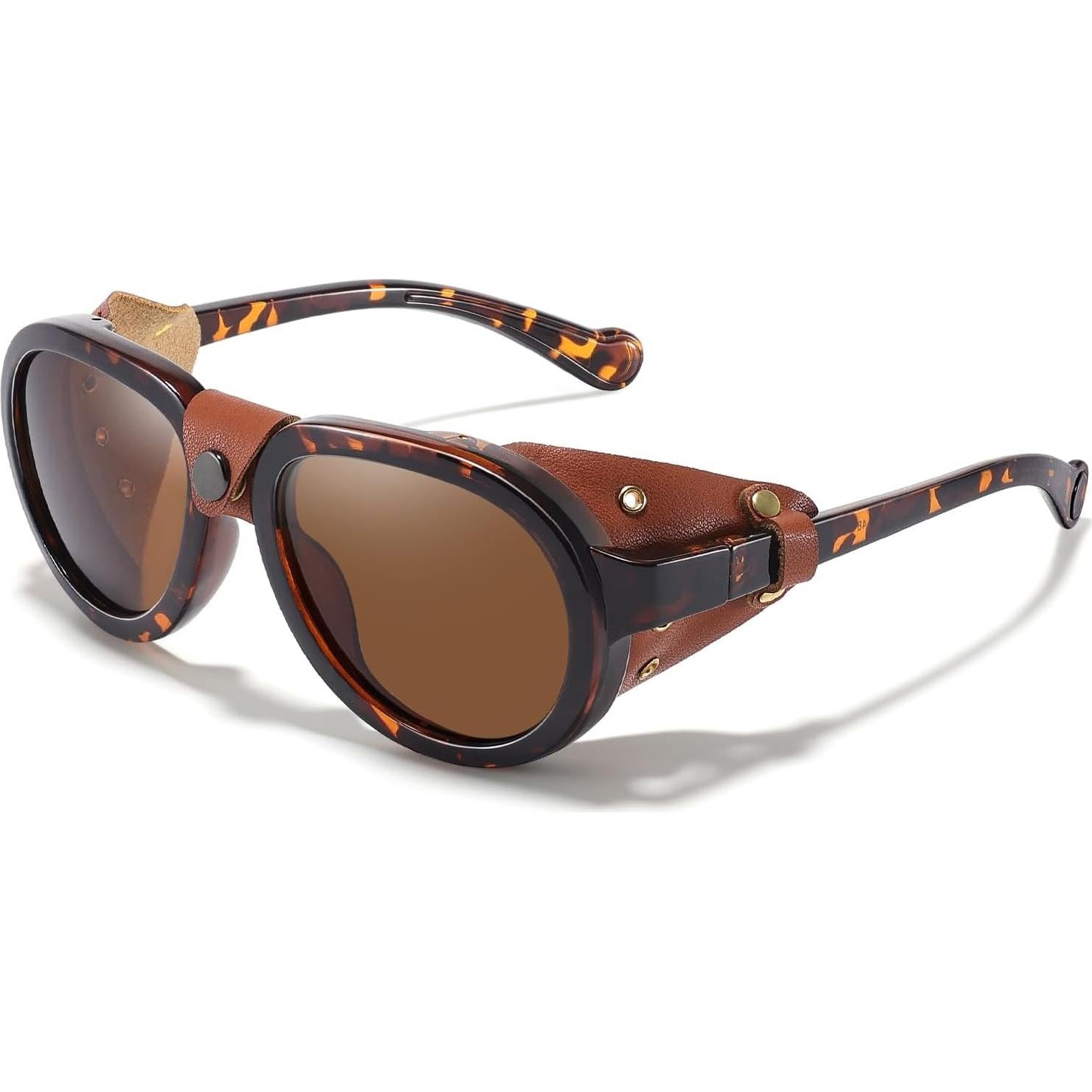 Gafas de sol retro aviador MACJERO con escudo de cuero