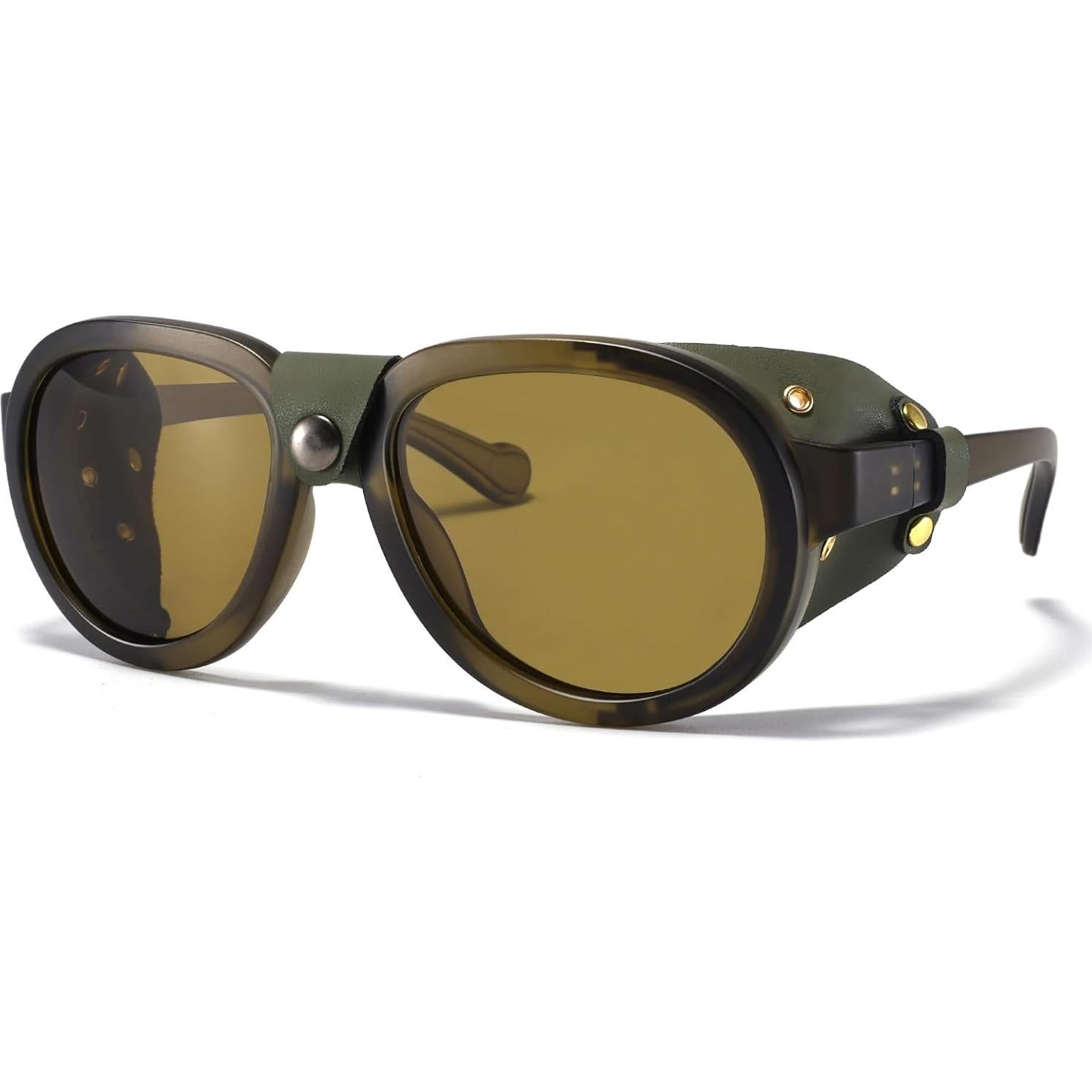 Gafas de sol retro steampunk MACJERO con escudos de cuero