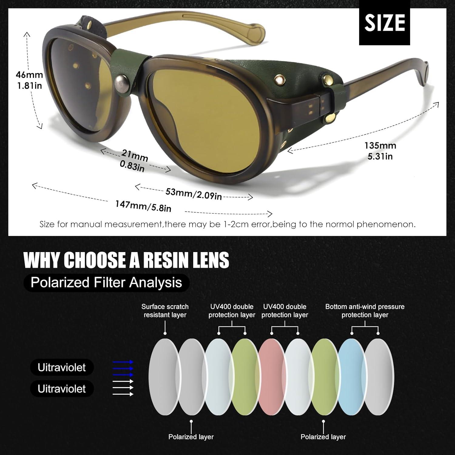 Gafas de sol retro steampunk MACJERO con escudos de cuero