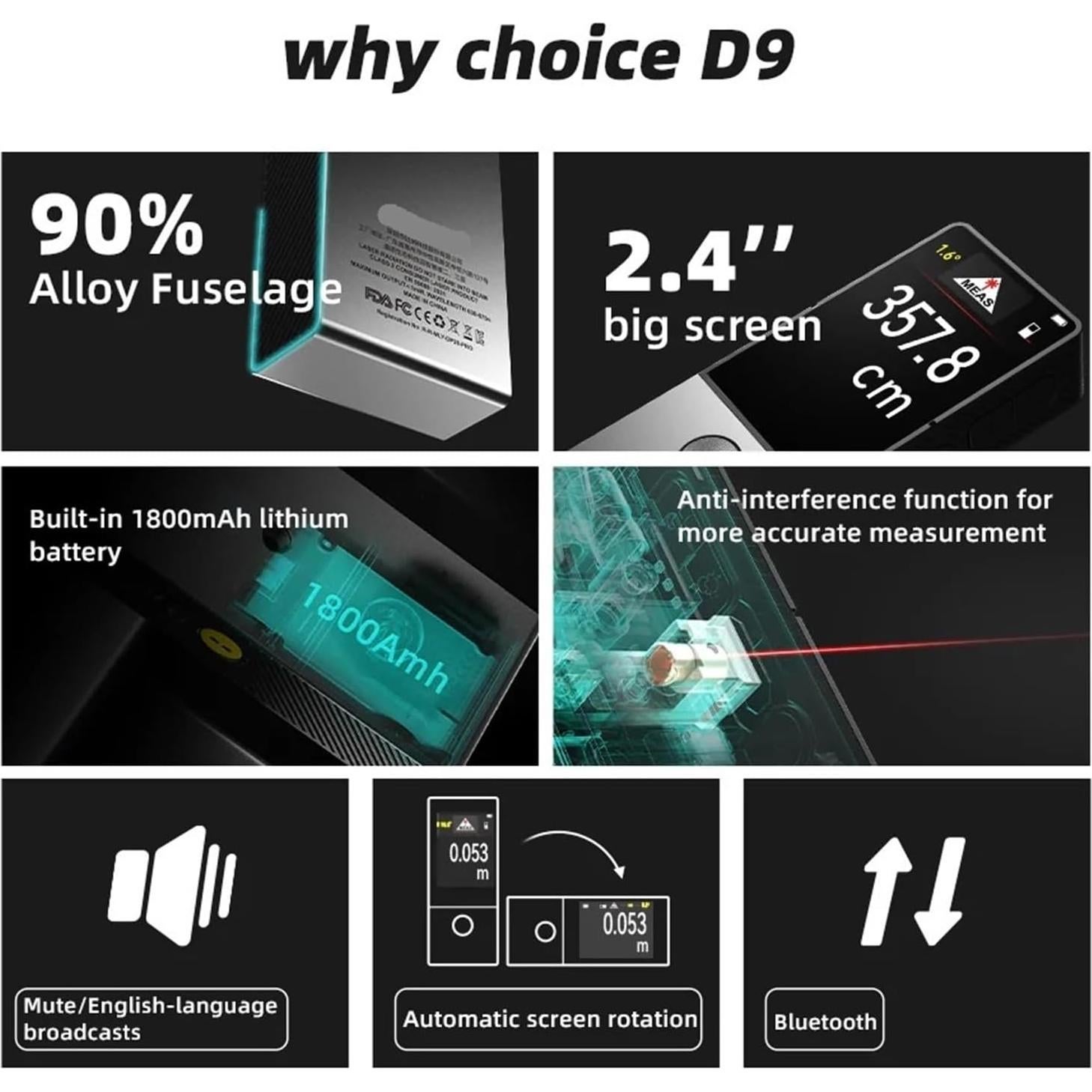 Medidor de Distancia Laser Stddan D9 100m Bluetooth