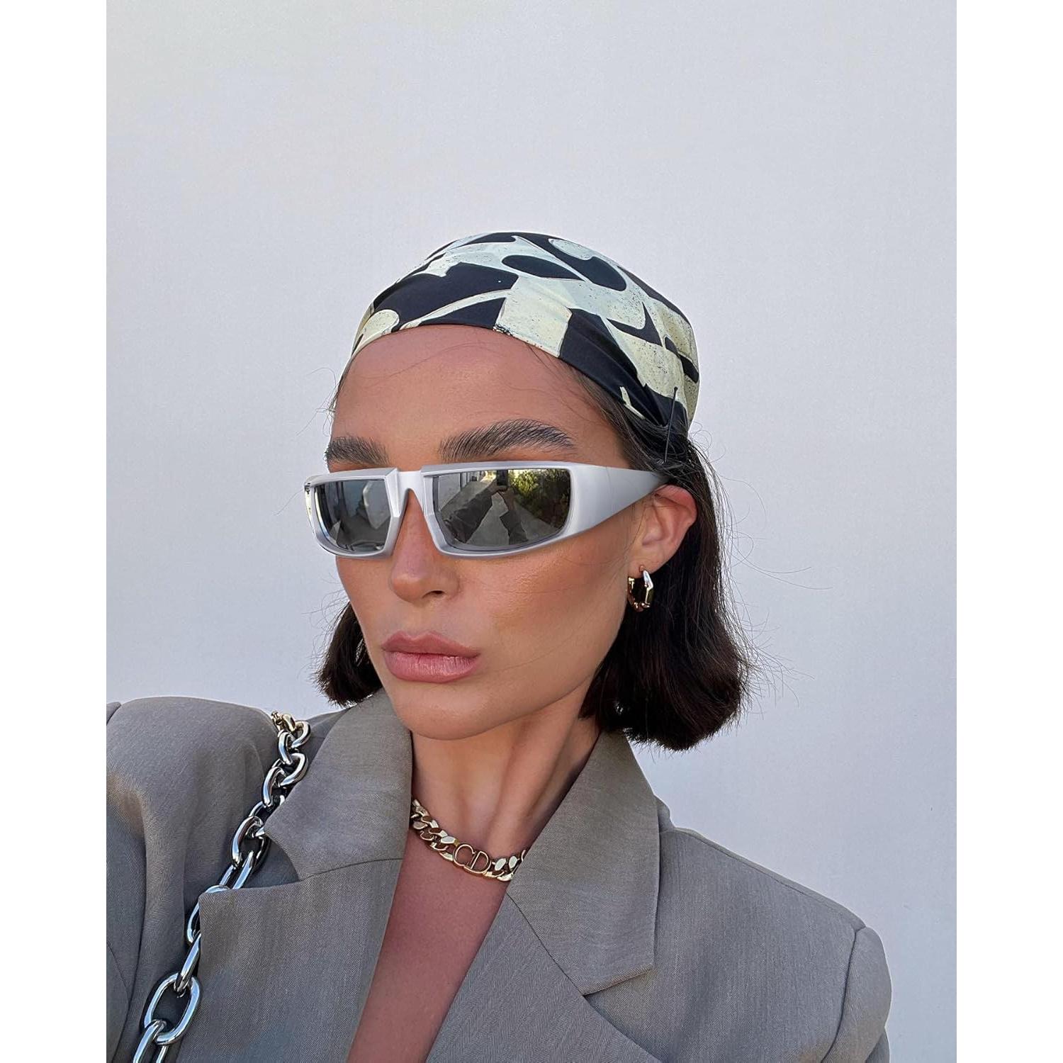 Gafas de Sol Modernas Unisex Marco Plateado Lente Negra