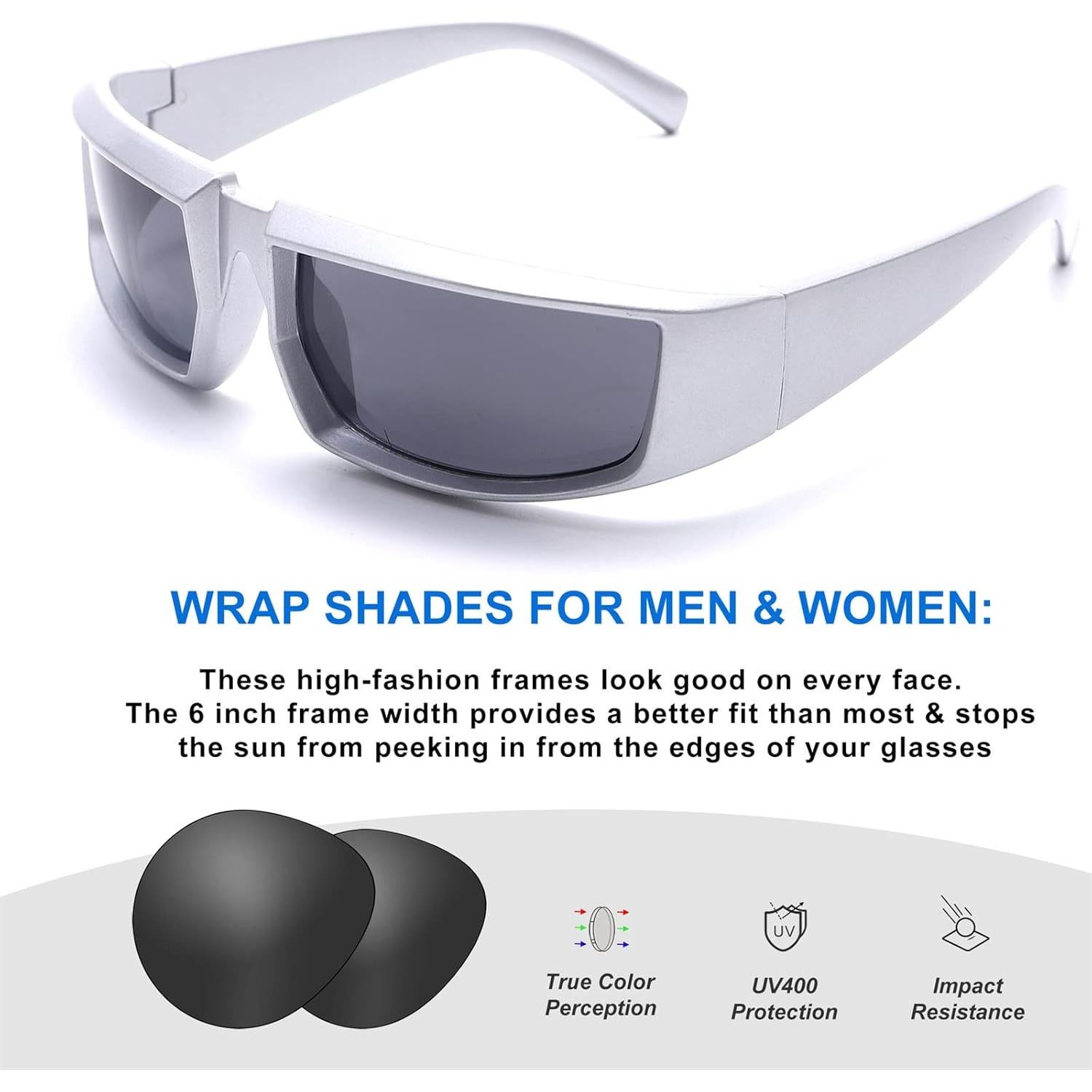 Gafas de Sol Modernas Unisex Marco Plateado Lente Negra