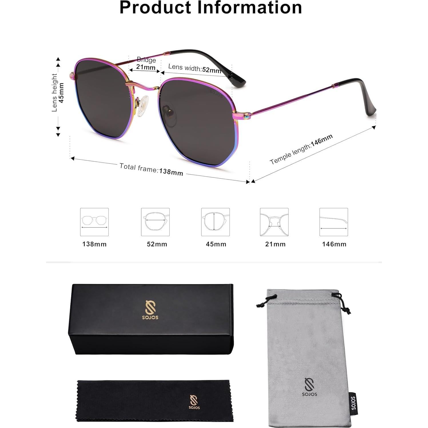 Gafas de sol polarizadas SOJOS SJ1072 hexagonales 52mm