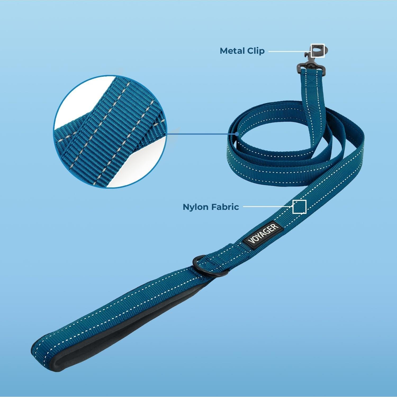 Correa Reflectante para Perros Voyager 1.52m Azul Neopreno