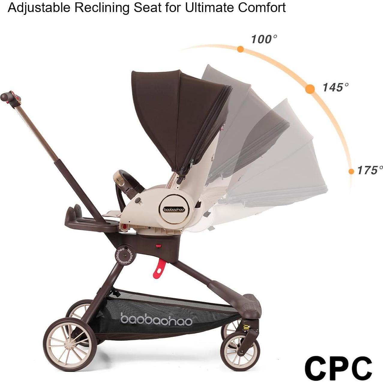 Carrito de bebé Baobaohao marrón 360° reversible plegable
