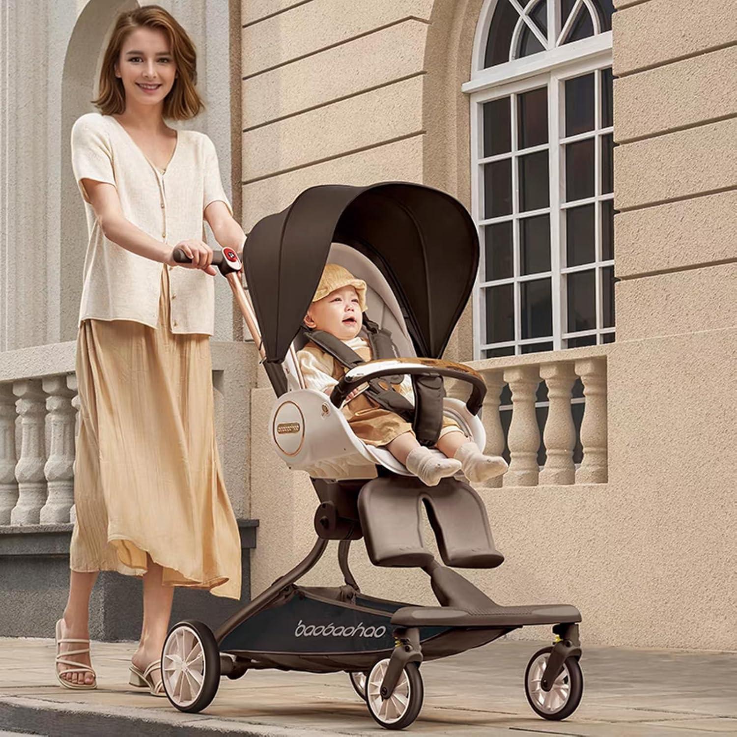 Carrito de bebé Baobaohao marrón 360° reversible plegable
