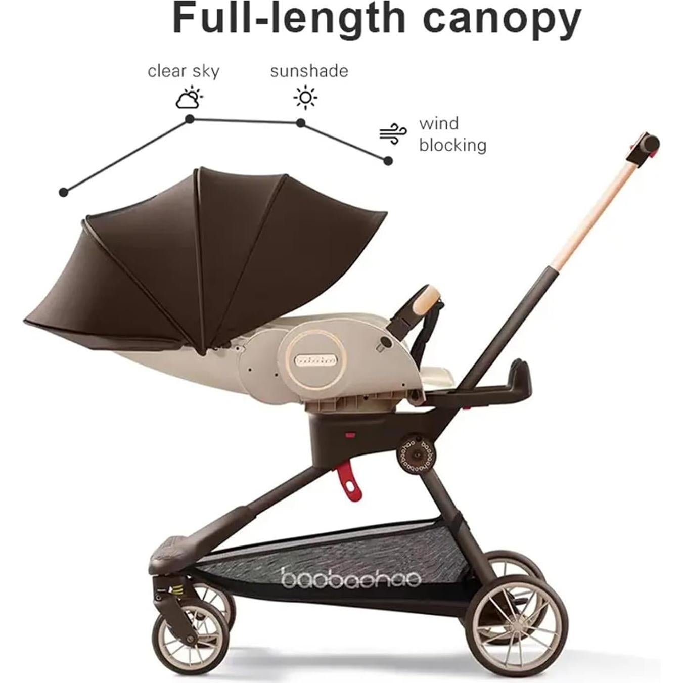 Carrito de bebé Baobaohao marrón 360° reversible plegable