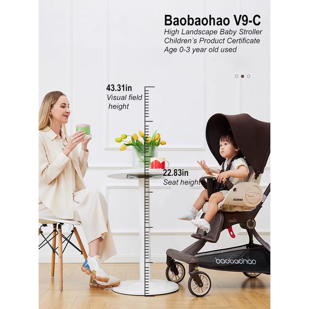 Carrito de bebé Baobaohao marrón 360° reversible plegable
