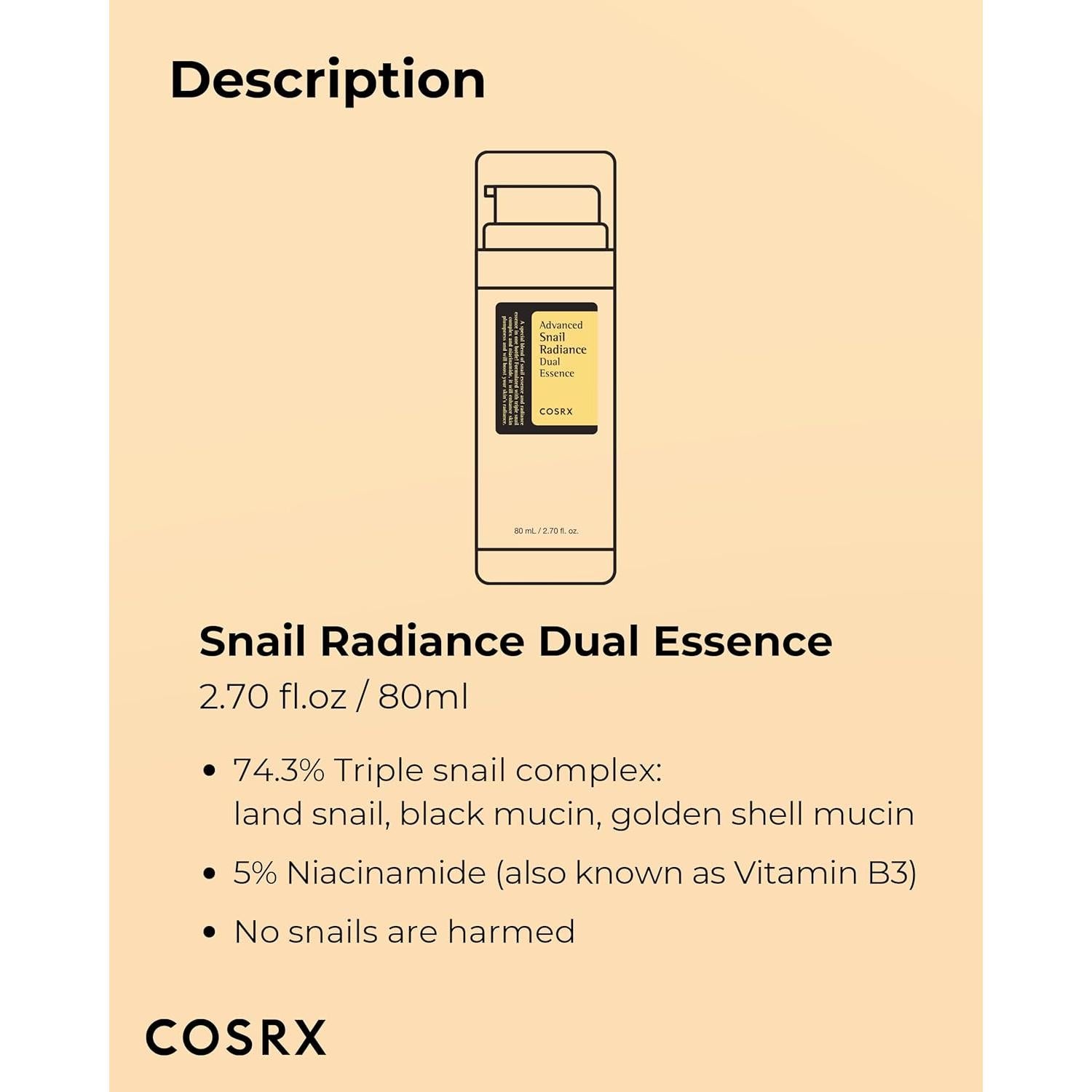 Esencia Dual COSRX 80ml Niacinamida 5% y Mucina de Caracol