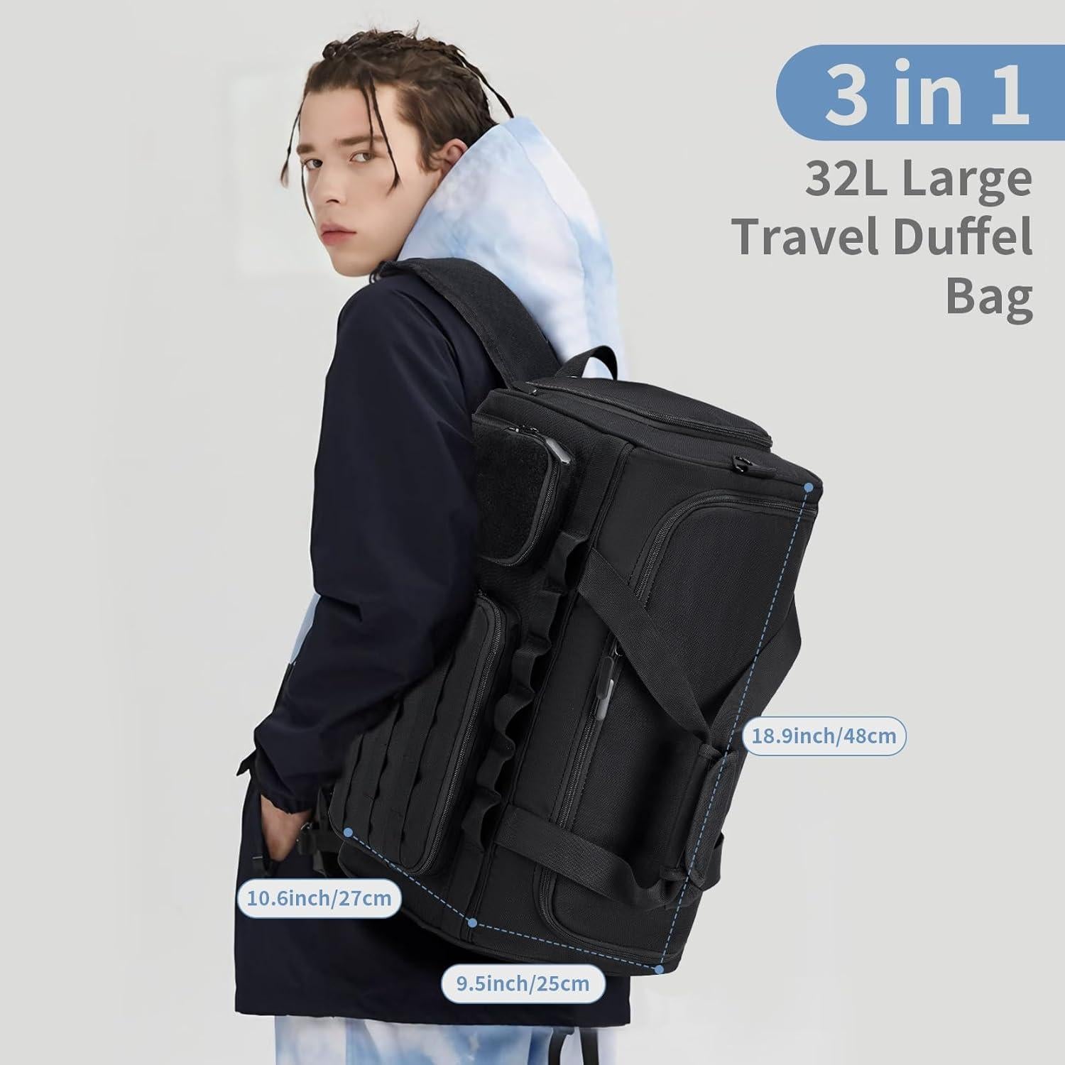 Bolsa de gimnasio COSCOOA 3 en 1 negra 32L con compartimentos