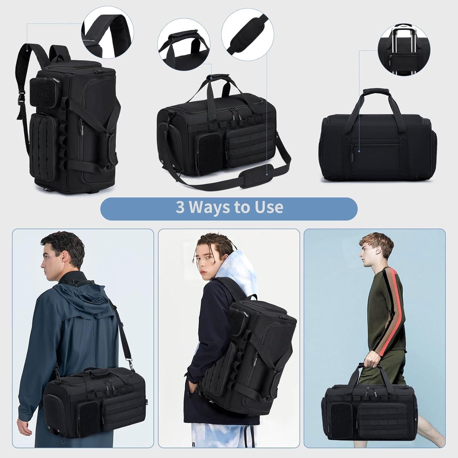 Bolsa de gimnasio COSCOOA 3 en 1 negra 32L con compartimentos