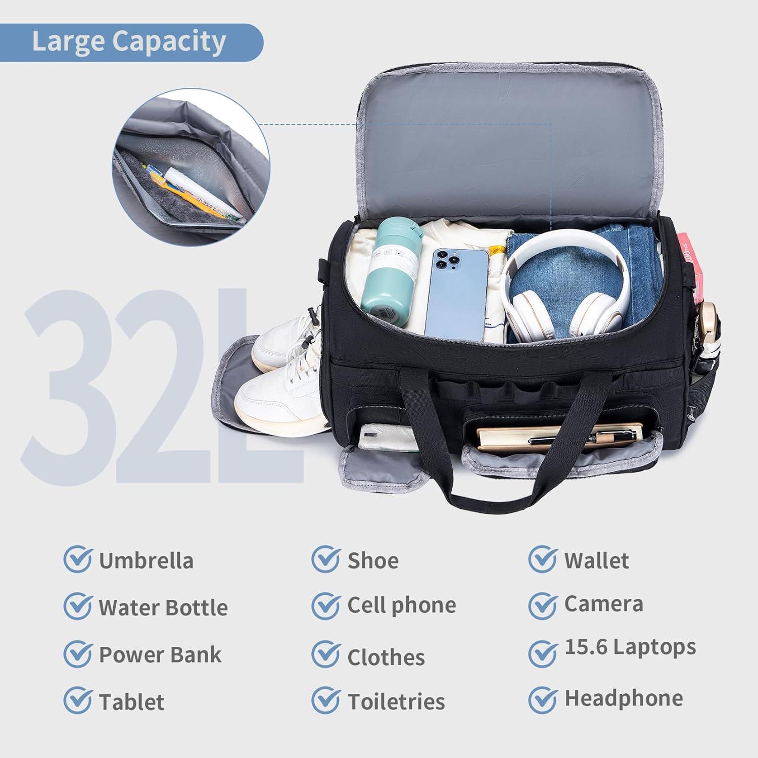 Bolsa de gimnasio COSCOOA 3 en 1 negra 32L con compartimentos