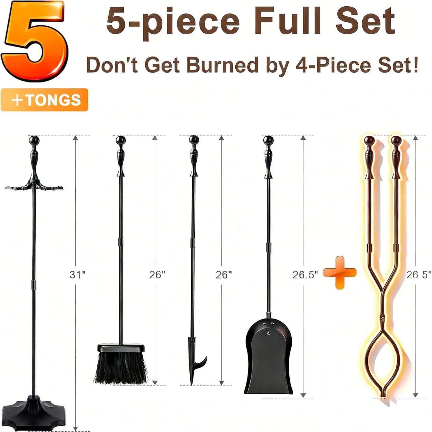 Juego de Herramientas para Chimenea AMAGABELI 5 Piezas Hierro Forjado