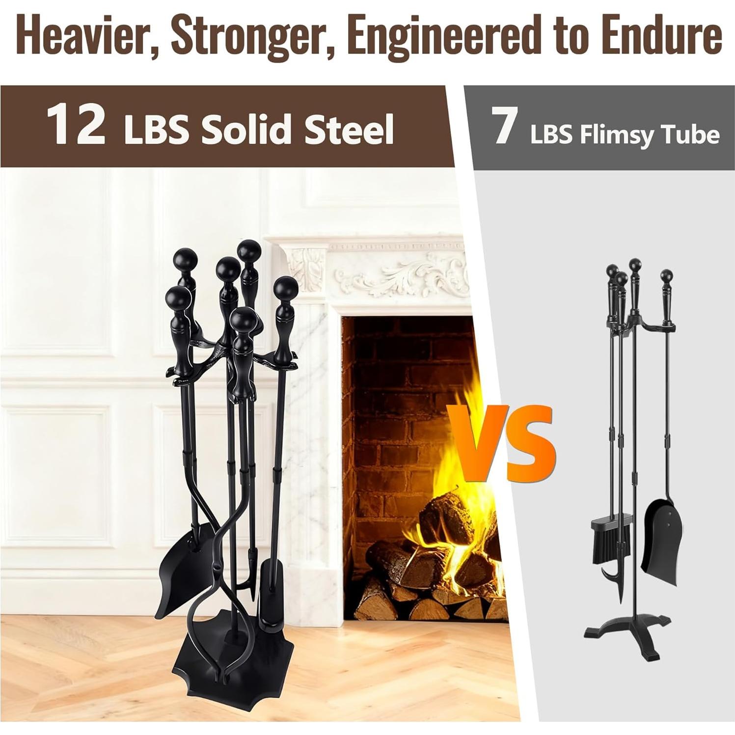 Juego de Herramientas para Chimenea AMAGABELI 5 Piezas Hierro Forjado