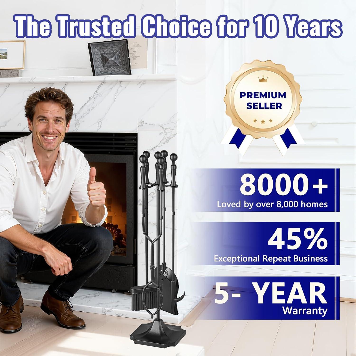 Juego de Herramientas para Chimenea AMAGABELI 5 Piezas Hierro Forjado