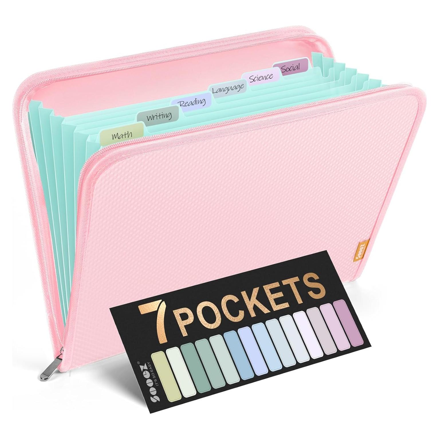 Carpeta Acordeón Sooetz Rosa 7 Bolsillos con Cierre