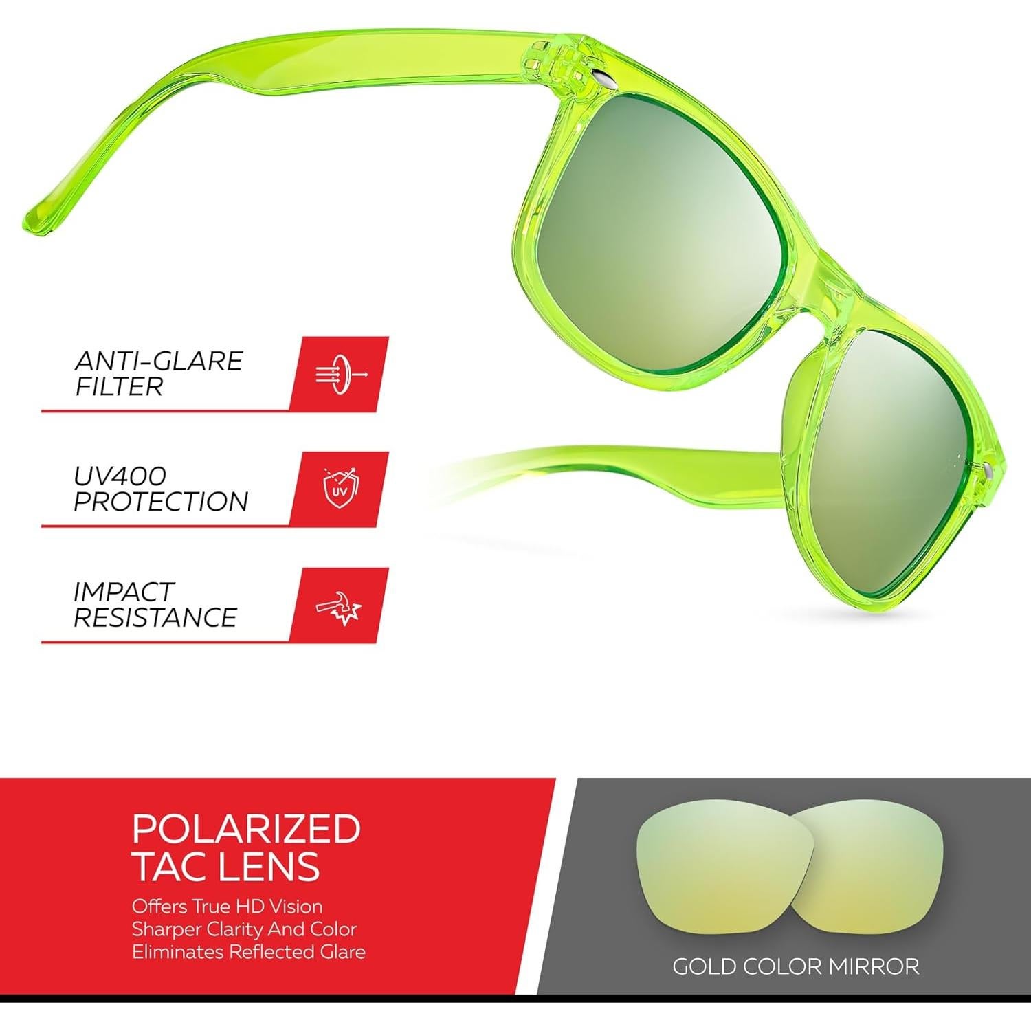 Gafas de sol polarizadas Retro Rewind unisex UV400 - Amarillo Neón