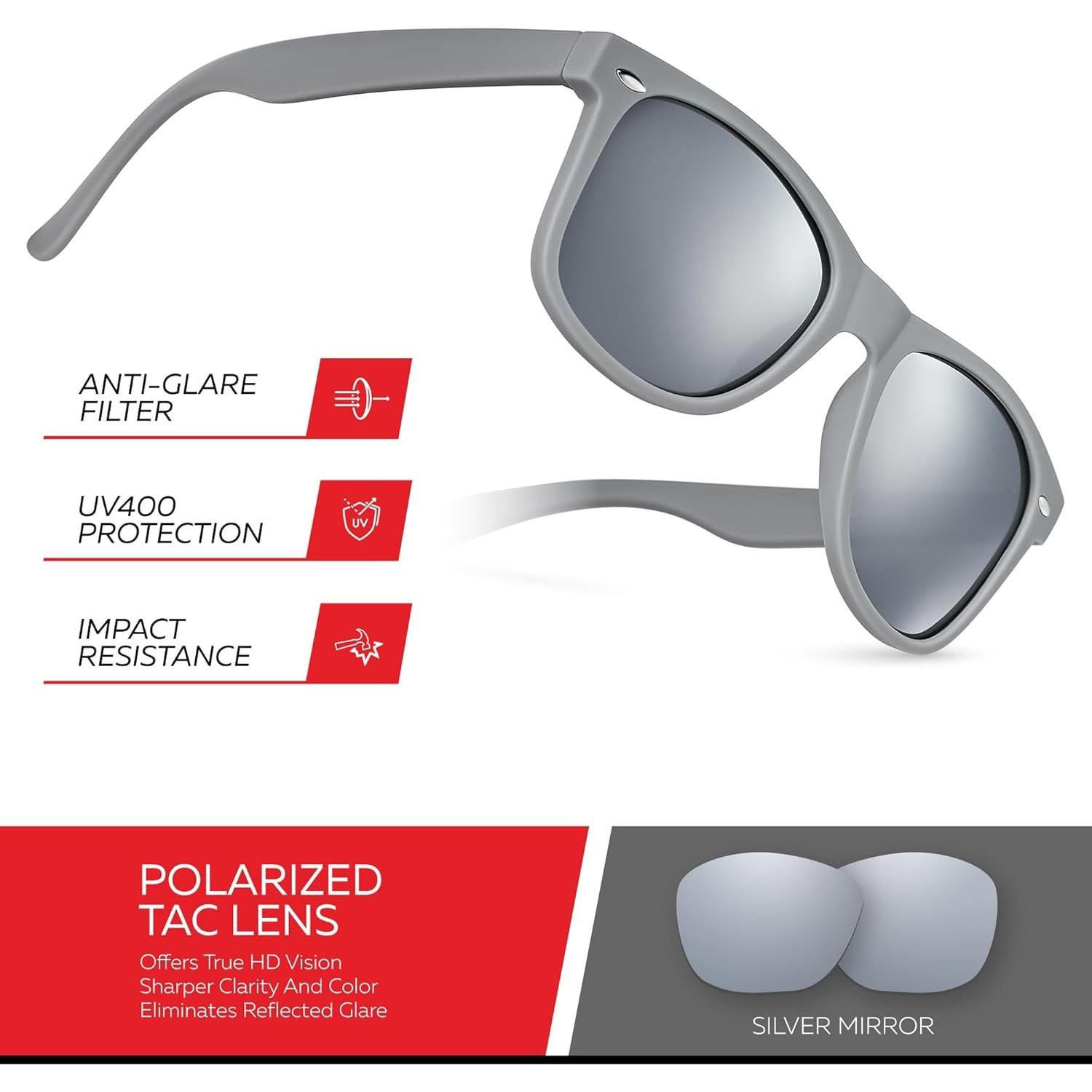 Gafas de sol polarizadas Retro Rewind unisex UV400 gris mate