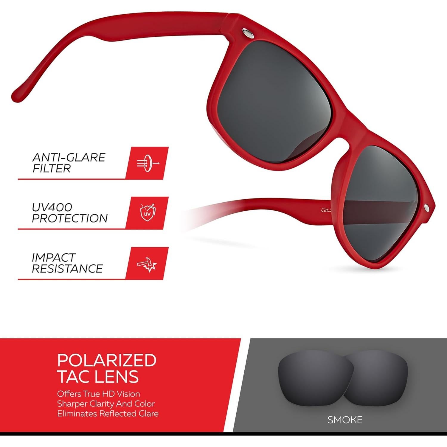 Gafas de sol polarizadas Retro Rewind unisex UV400 - Rojo mate