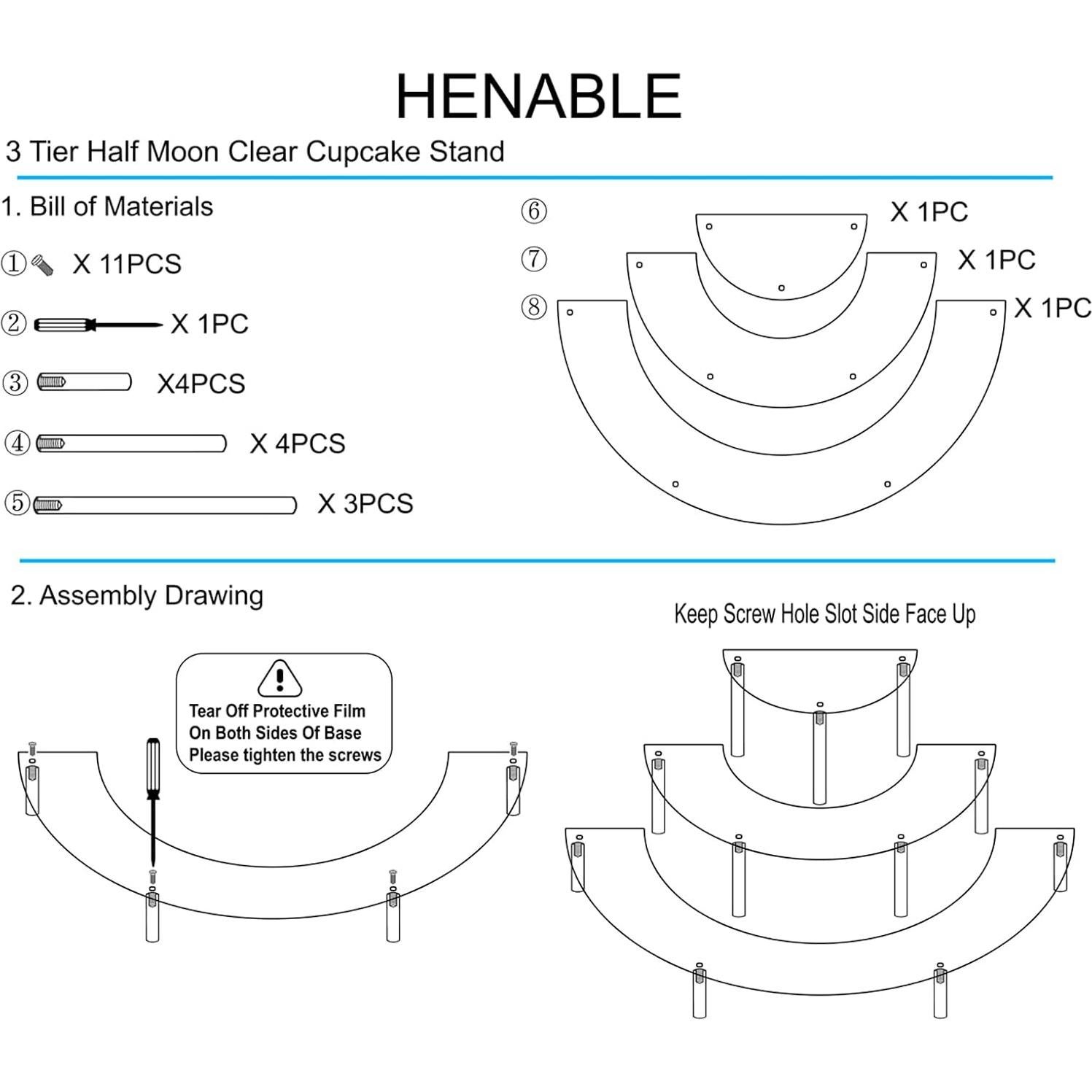 Soporte Acrílico para Cupcakes HENABLE 3 Niveles 39.37x19.56cm