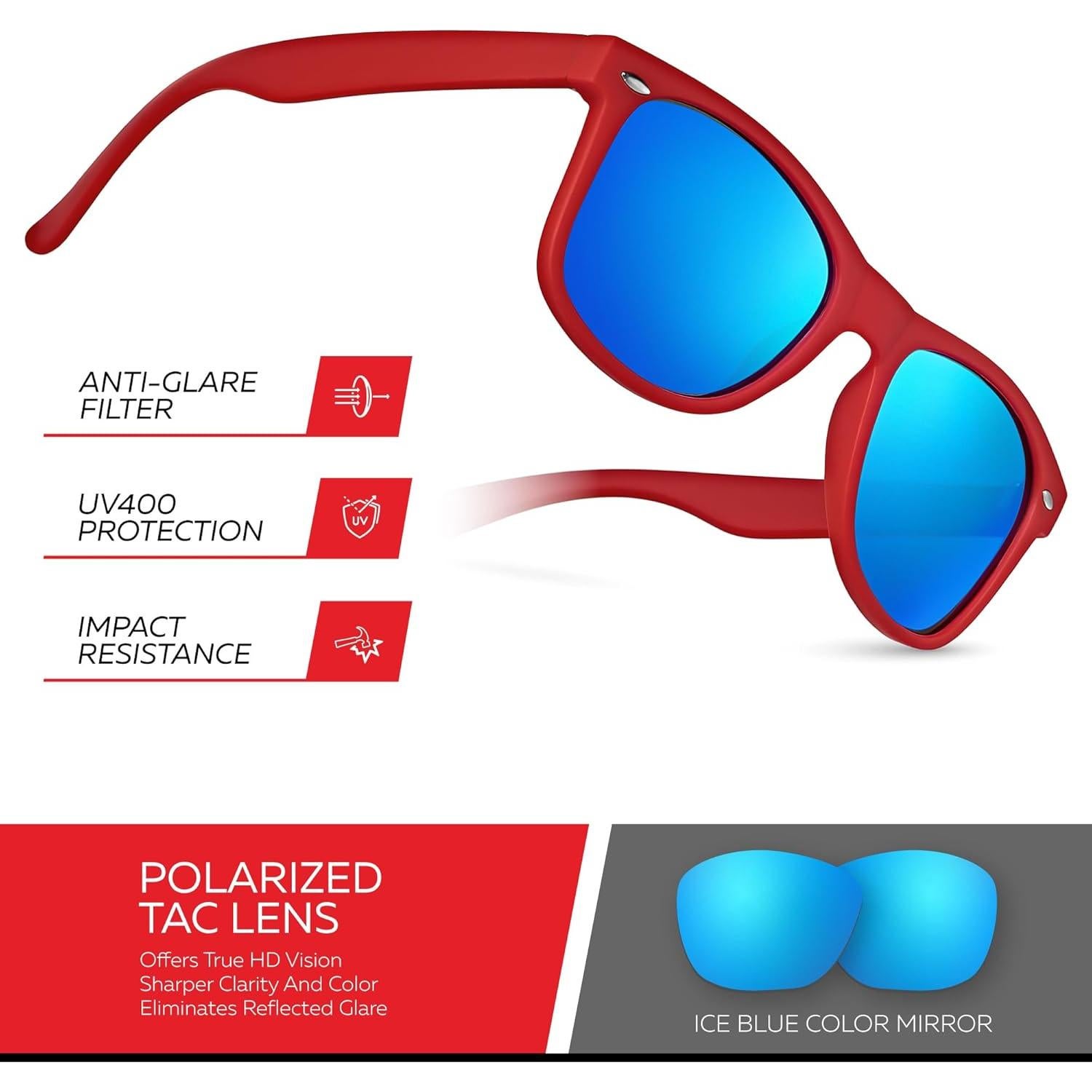 Gafas de sol polarizadas Retro Rewind unisex UV400 - Rojo mate
