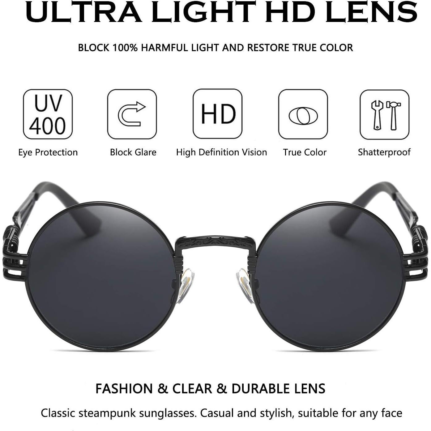 Gafas de sol redondas Dollger estilo Steampunk UV400