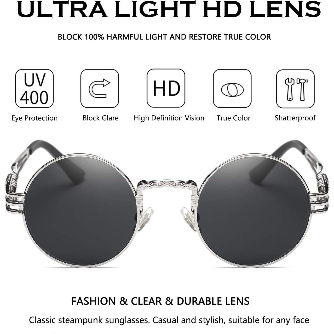 Gafas de sol Steampunk Dollger redondas con marco metal