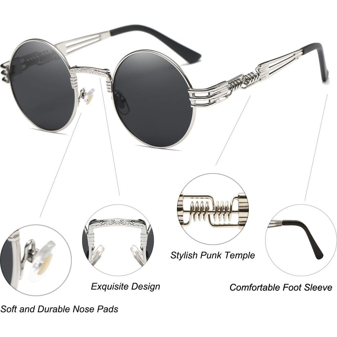 Gafas de sol Steampunk Dollger redondas con marco metal