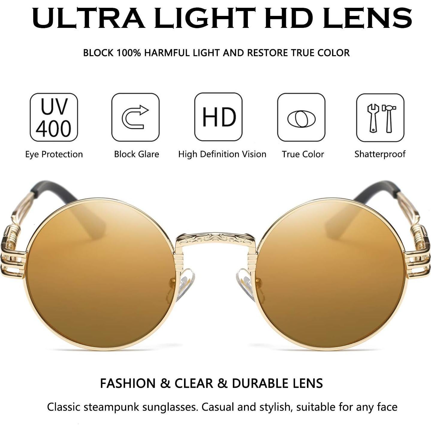 Gafas de sol redondas Dollger con marco dorado y lentes espejo