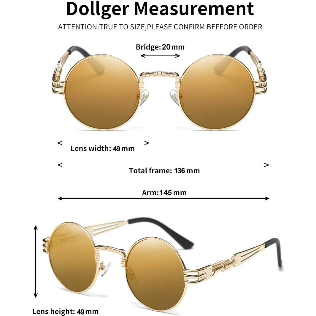Gafas de sol redondas Dollger con marco dorado y lentes espejo