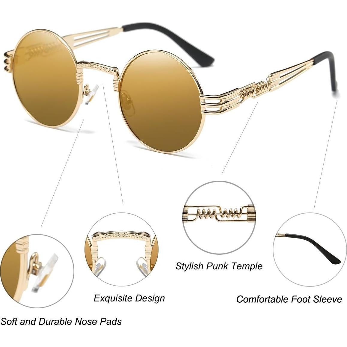 Gafas de sol redondas Dollger con marco dorado y lentes espejo