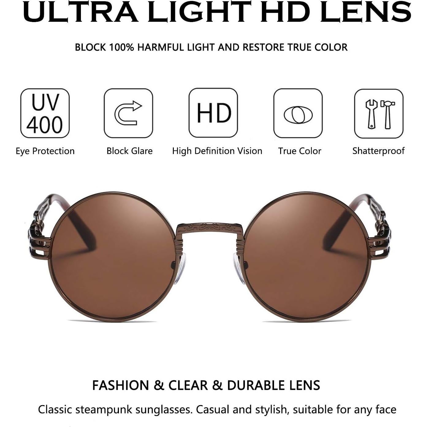 Gafas de sol redondas Dollger estilo Steampunk con marco metal